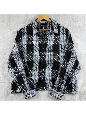 Urban Outfitters Mens M Textured Woven Shirt Black Blue Overshirt Streetwear Rlx
